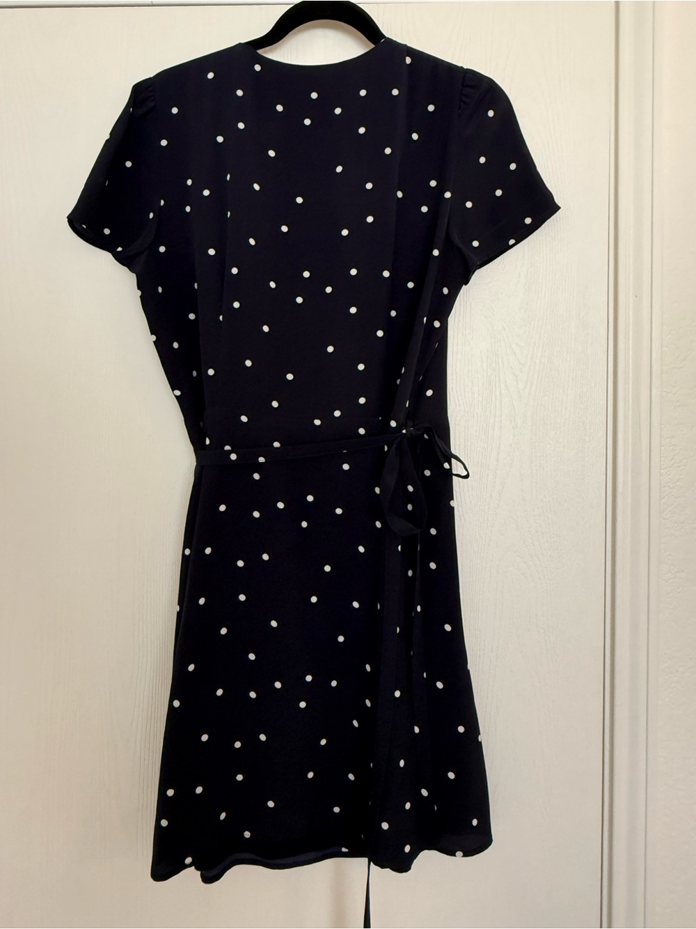 Sezane Anastasia Silk Wrap Dress Navy and White Polka Dot Mini Dress 38 - Picture 5 of 14
